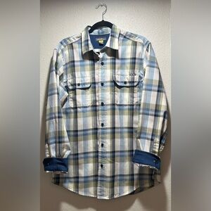 Eddie Bauer Shirt Travex Mens Blue/Green Plaid Button Up Long Sleeve, Medium.